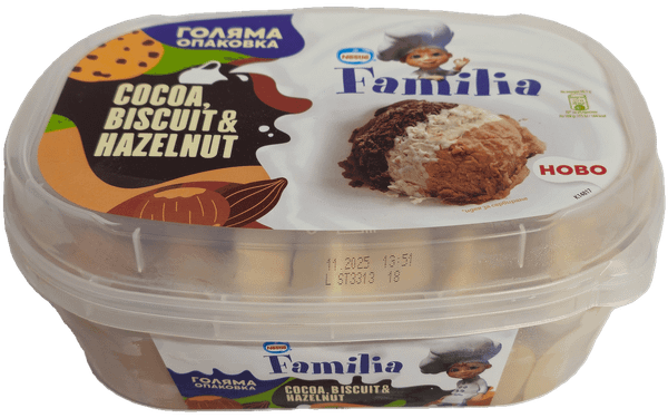 Сладолед FAMILIA Какао, бисквити, лешници