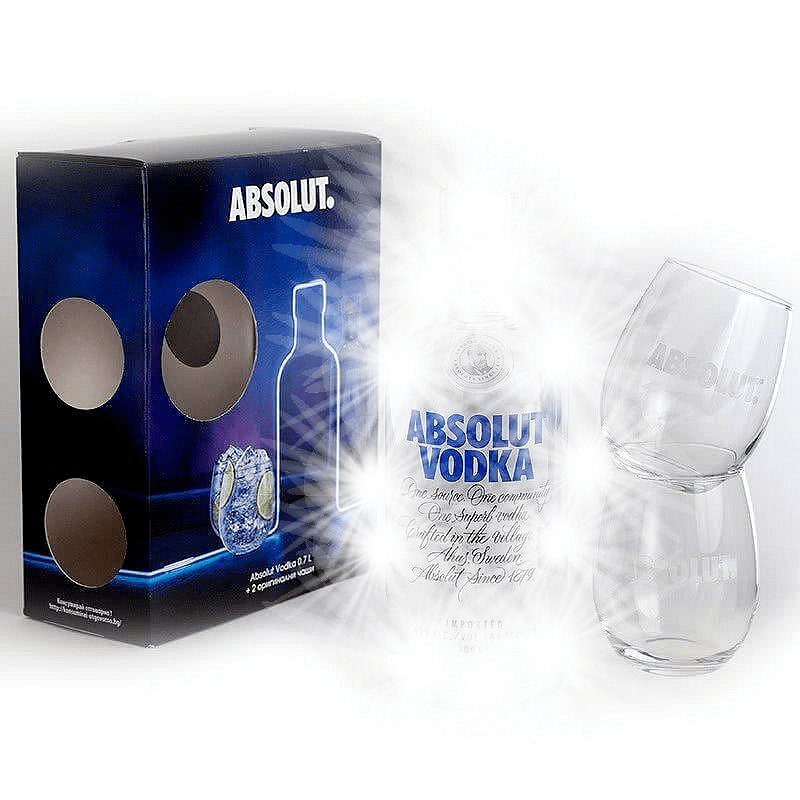 ВОДКА ABSOLUT+2 ЧАШИ 0.700 л