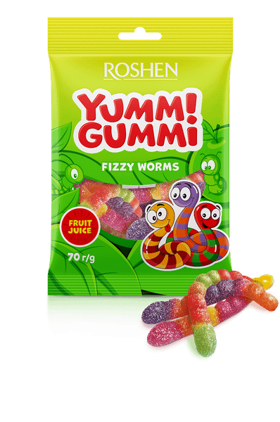 Желирани бонбони YUMMI GUMMI Fizzy Worms Fruit Juice