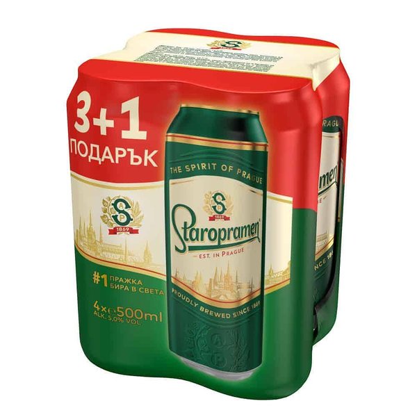 Бира STAROPRAMEN кен 3+1 бр.