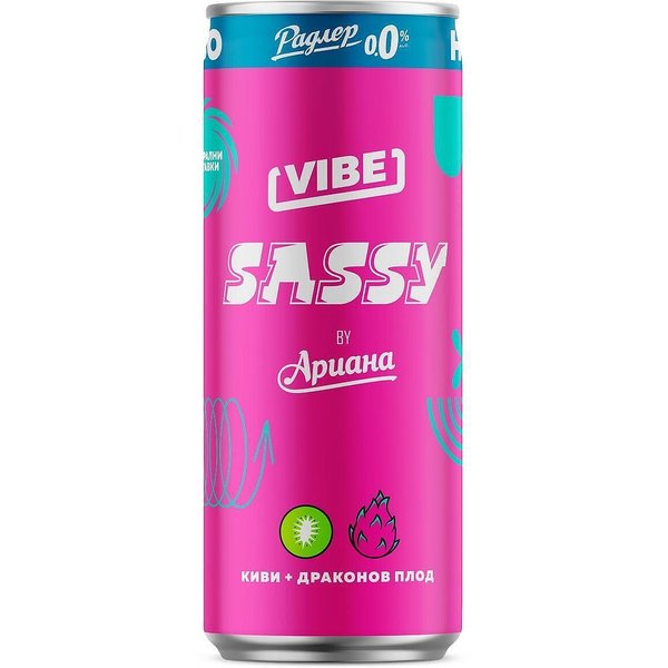 Бира АРИАНА Радлер Vibe киви и драконов плод 0% алк.